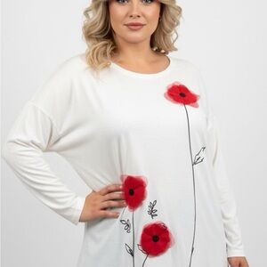 Lane Bryant White and Red Floral Long Sleeve Top
